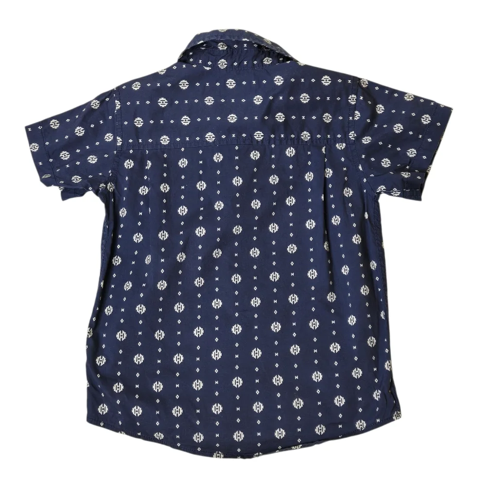 The Children's Place Dark Blue Geometric Print Short Sleeve Button Down 5T